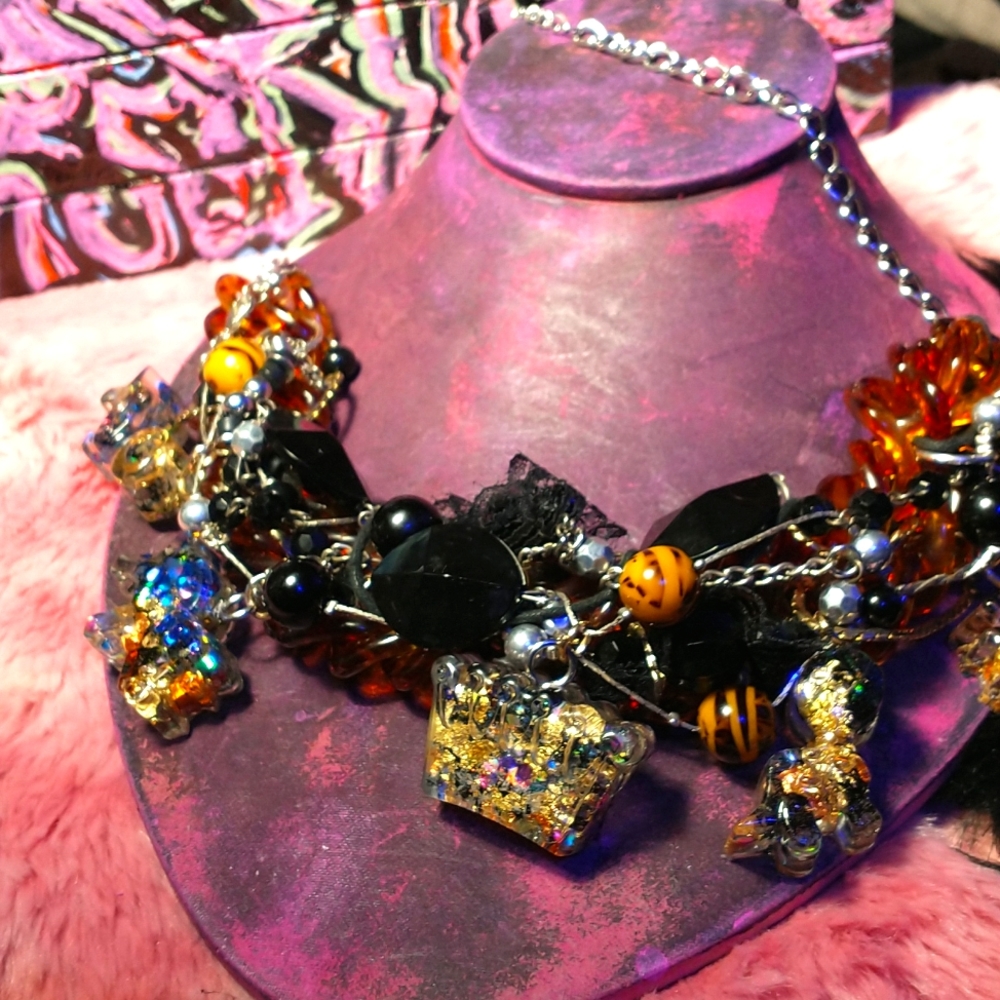 PhuckCulture Original Statement Necklace Queen of the Dinosaurs Art Creation LE